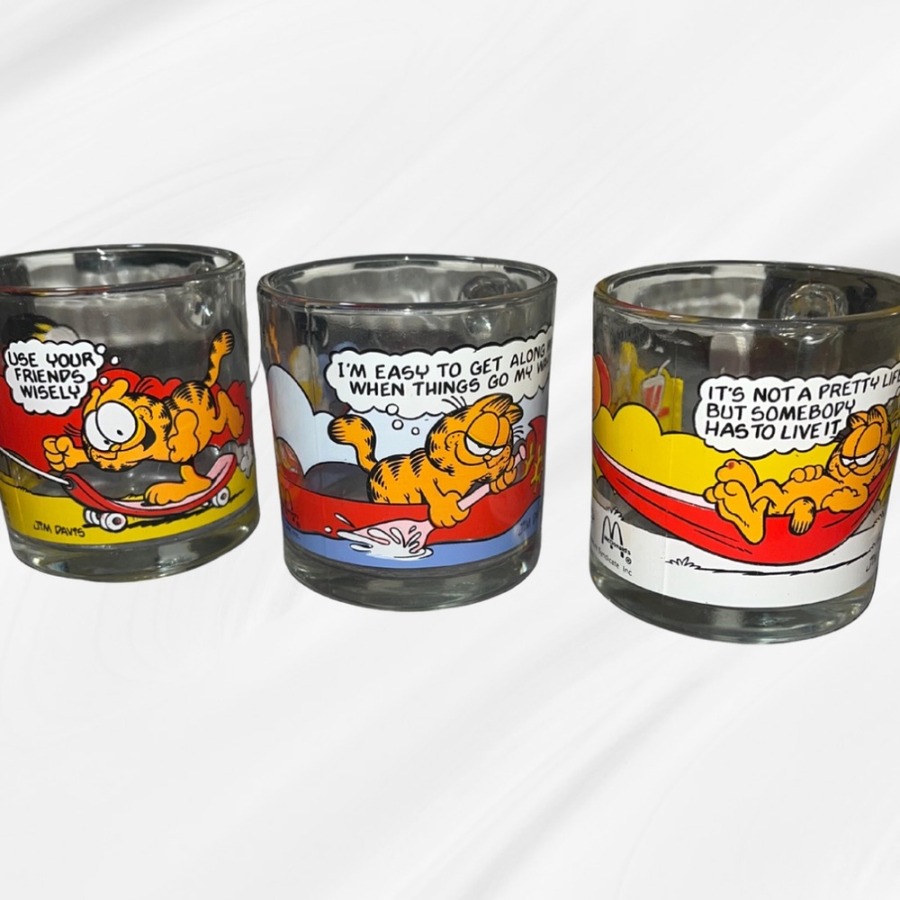 Vintage 1978 McDonald's Garfield Glass Mugs by Anchor Hocking